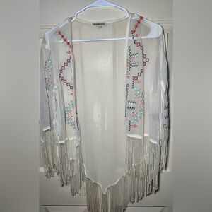 Charlotte Russe Summer Beach Cover Up Open‎ Sheer Pattern Fringed Boho S
